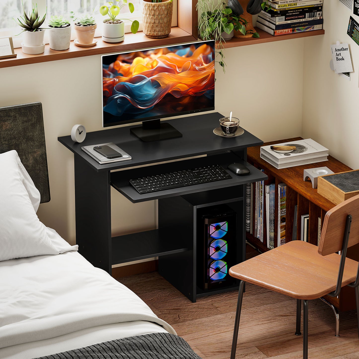 HOMCOM Computertisch, Schreibtisch, Spanplatte, Metall, 80 x 45 x 75 cm, Schwarz