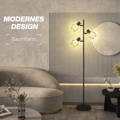 HOMCOM 3-Licht-Stehlampe mit flexiblen Leuchtelementen, baumähnliche Struktur, für Wohnzimmer und Schlafzimmer, Metall, Schwarz