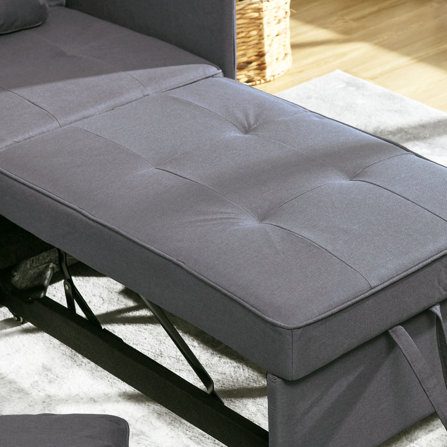 HOMCOM Schlafsessel, 2-Sitzer-Sessel mit Bettfunktion, klappbarer Polstersessel mit 2 Kissen, Bezug in Leinenoptik, Dunkelgrau