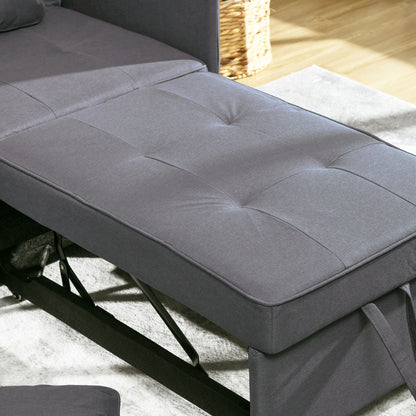 HOMCOM Schlafsessel, 2-Sitzer-Sessel mit Bettfunktion, klappbarer Polstersessel mit 2 Kissen, Bezug in Leinenoptik, Dunkelgrau