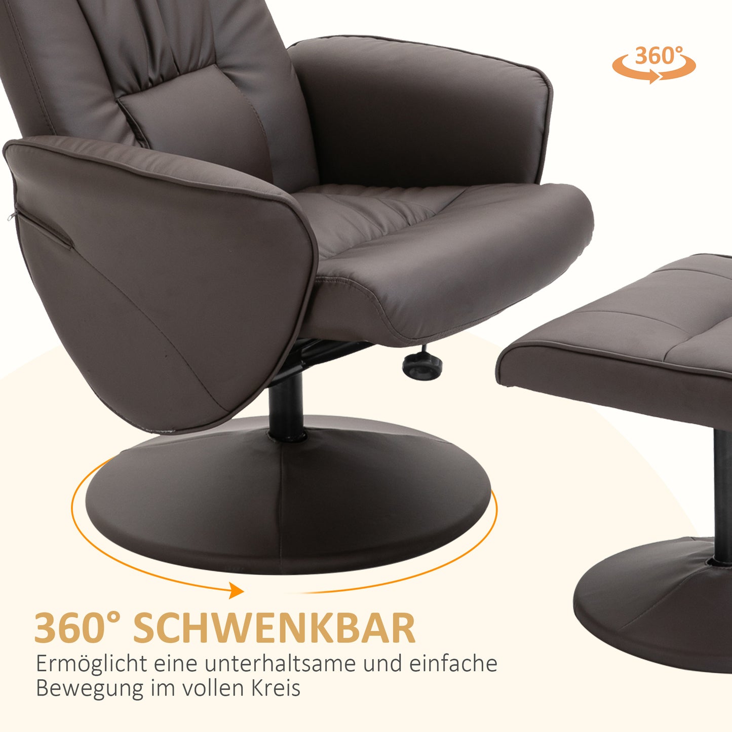 HOMCOM 2-teiliges Sessel-Set, Sessel mit Fußhocker, Relaxsessel mit Fußhocker, höhenverstellbar, neigbare Rückenlehne, Braun