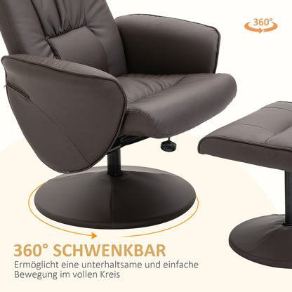 HOMCOM 2-teiliges Sessel-Set, Sessel mit Fußhocker, Relaxsessel mit Fußhocker, höhenverstellbar, neigbare Rückenlehne, Braun