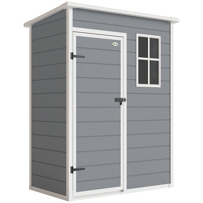 Outsunny Gerätehaus Kunststoff 1,14m² 151 x 92 x 193cm Geräteschuppen mit Pultdach Boden Fenster Grau