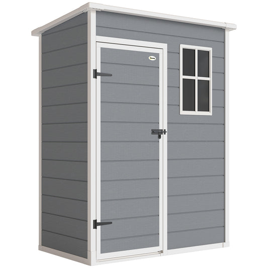 Outsunny Gerätehaus Kunststoff 1,14m² 151 x 92 x 193cm Geräteschuppen mit Pultdach Boden Fenster Grau