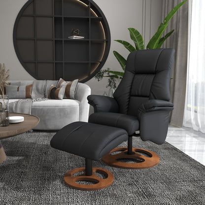HOMCOM Relaxsessel mit Ottomane, Sessel mit Fußhocker, verstellbare Rückenlehne, 77 cm x 89 cm x 110 cm, Schwarz