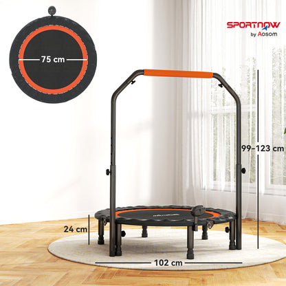SPORTNOW Mini-Trampolin, mit höhenverstellbarem Haltegriff, LCD-Monitor, Stahl, schwarz+rot, Ø102 x 99-123cm