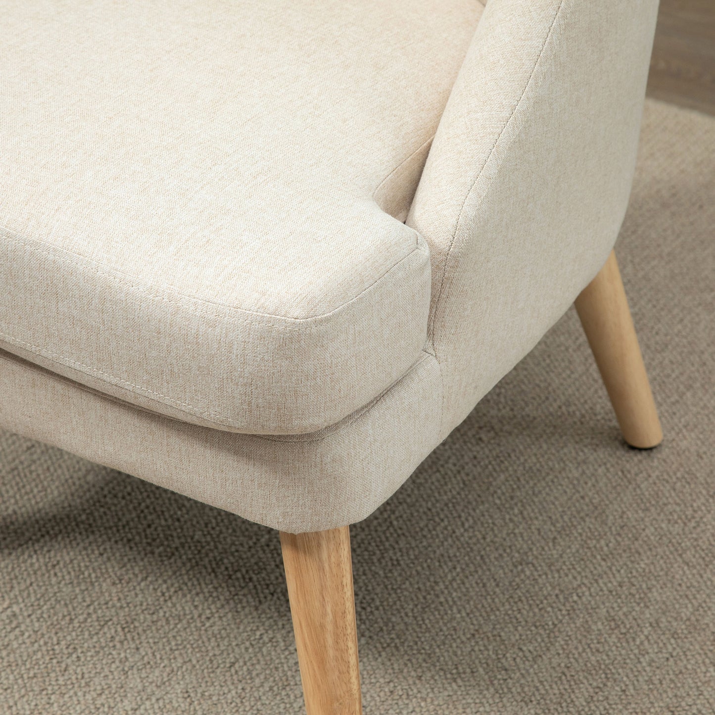 HOMCOM Sessel Loungesessel mit Leinenoptik, Armlehne, Gepolstert Relaxsessel mit Holzbeine, für Wohnzimmer, Schlafzimmer, Cremeweiß
