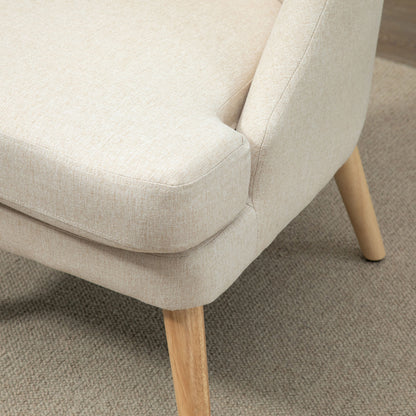 HOMCOM Sessel Loungesessel mit Leinenoptik, Armlehne, Gepolstert Relaxsessel mit Holzbeine, für Wohnzimmer, Schlafzimmer, Cremeweiß