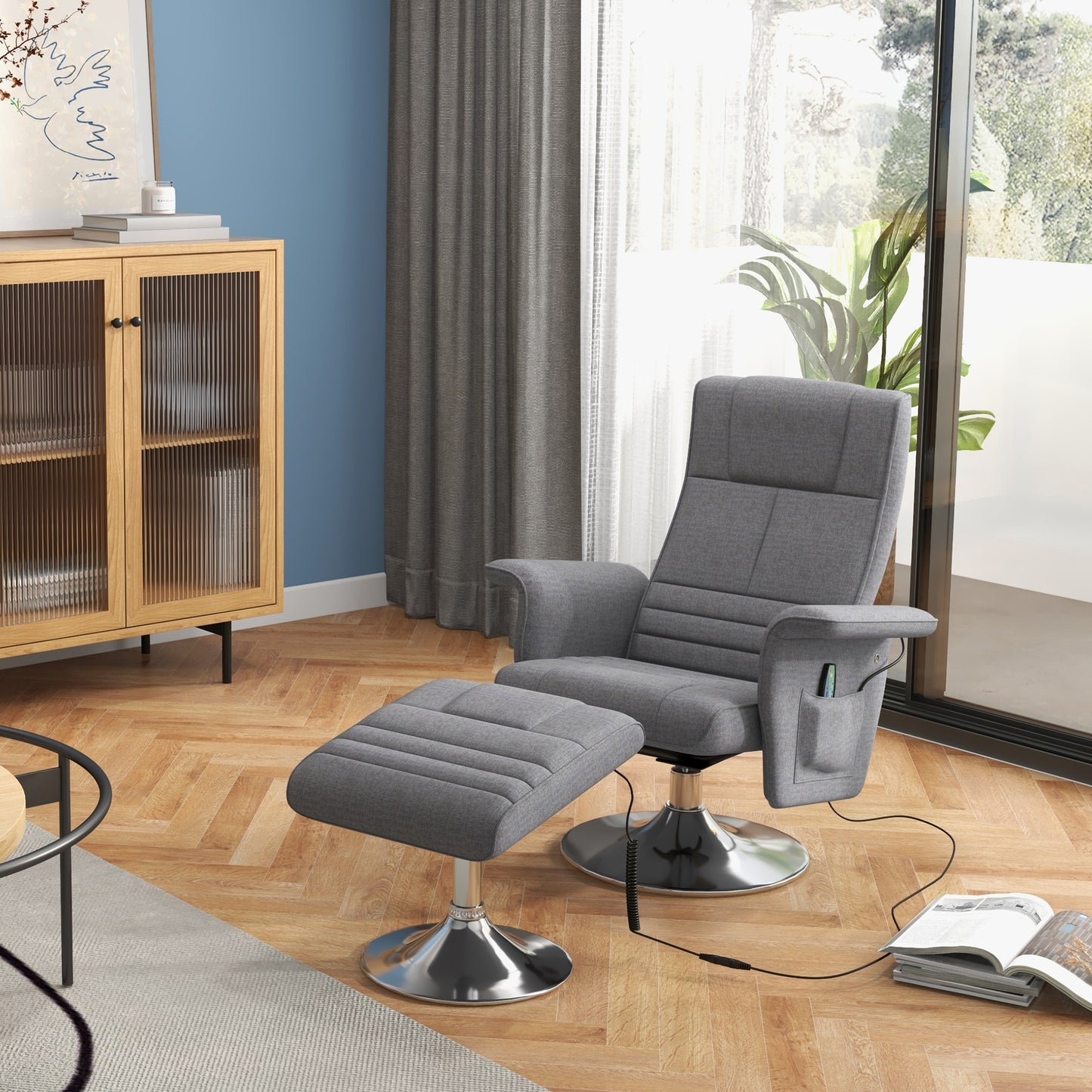 HOMCOM Massagesessel mit Hocker, neigbare Lehne, 78 x 95 x 88 cm, Dunkelgrau