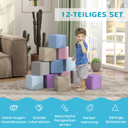 HOMCOM Softbausteine, 12 Würfel á 20 x 20 x 20 cm, pflegeleicht, kindersicher, für 1-3 Jahre, Kunstleder