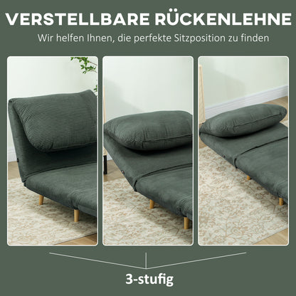HOMCOM 2-in-1 Schlafsessel Gästebett, verstellbare Kopfstütze Cord-Optik 82 cm x 8 cm x 83 cm Grün