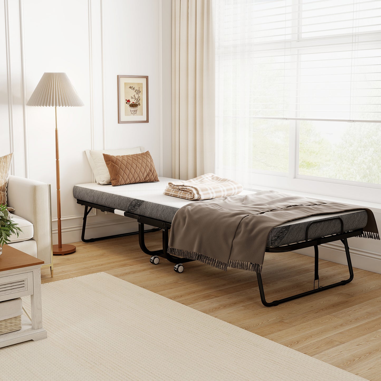 HOMCOM Klappbett 80x200 cm Erwachsene Gästebett Klappbar mit 10cm Dicker Schaumstoff Reisebett mit Stahlrahmen Feldbett mit Rollen bis 150 kg belastbar Einzelbett