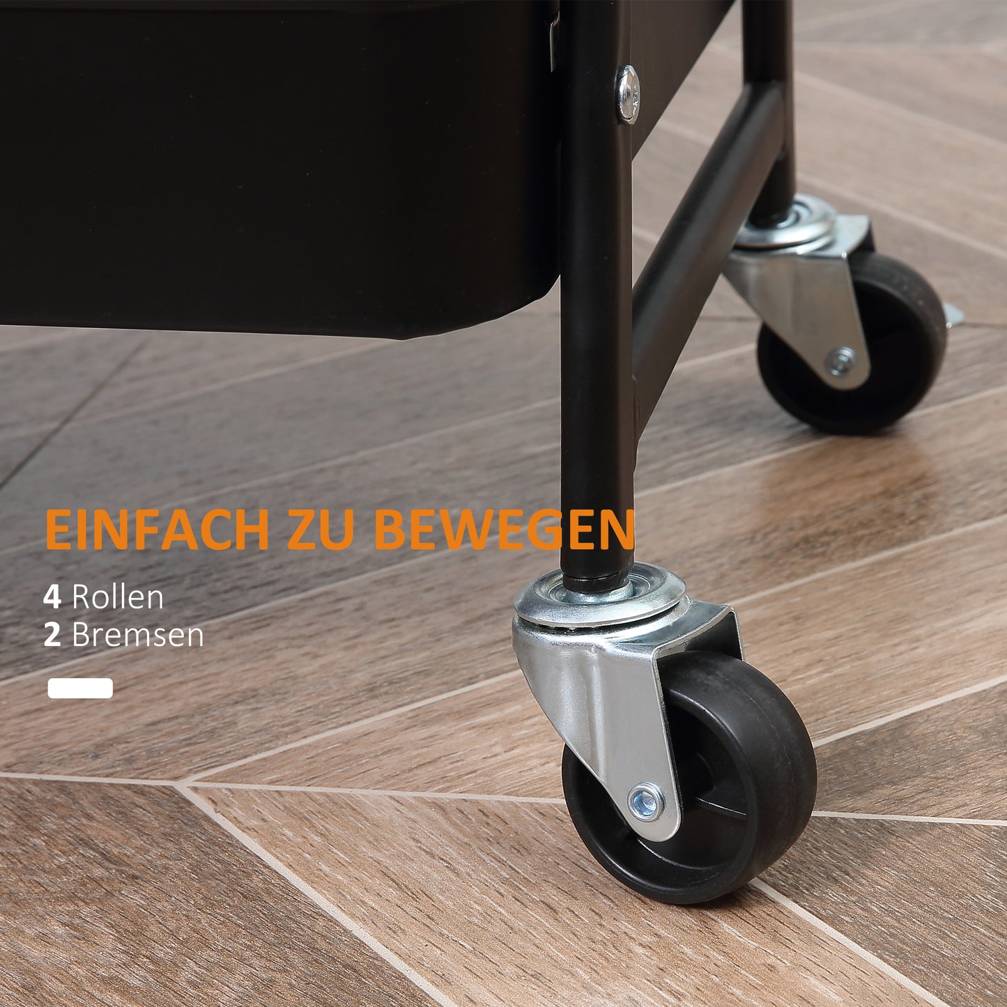 HOMCOM Rollwagen, Servierwagen mit 3 Korbböden, Metall, Kunststoff, Schwarz
