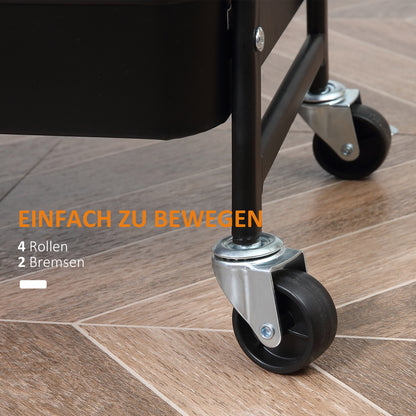HOMCOM Rollwagen, Servierwagen mit 3 Korbböden, Metall, Kunststoff, Schwarz
