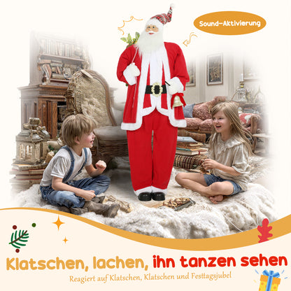 HOMCOM Weihnachtsmann 1,6 m stehende Weihnachtsmann mit Geschenk- und Weihnachtsglocken Soundfunktion