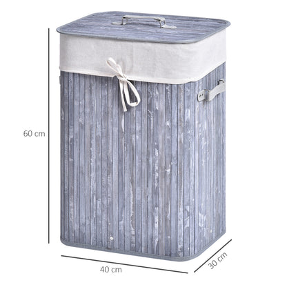 HOMCOM Wäschekorb schmal mit Deckel 72L Wäschesammler mit Griff, herausnehmbarer Wäschesack, Wäschebox für Waschküche Schlafzimmer Badezimmer, Grau