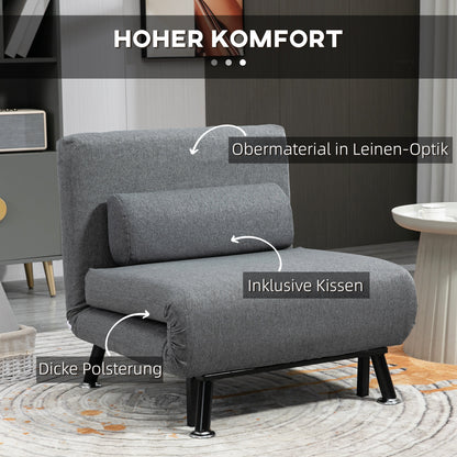 HOMCOM Klappsessel mit Bettfunktion, klappbarer Relaxsessel in Leinenoptik, Verstellbare Rückenlehne, 75 x 70 x 75 cm, Dunkelgrau