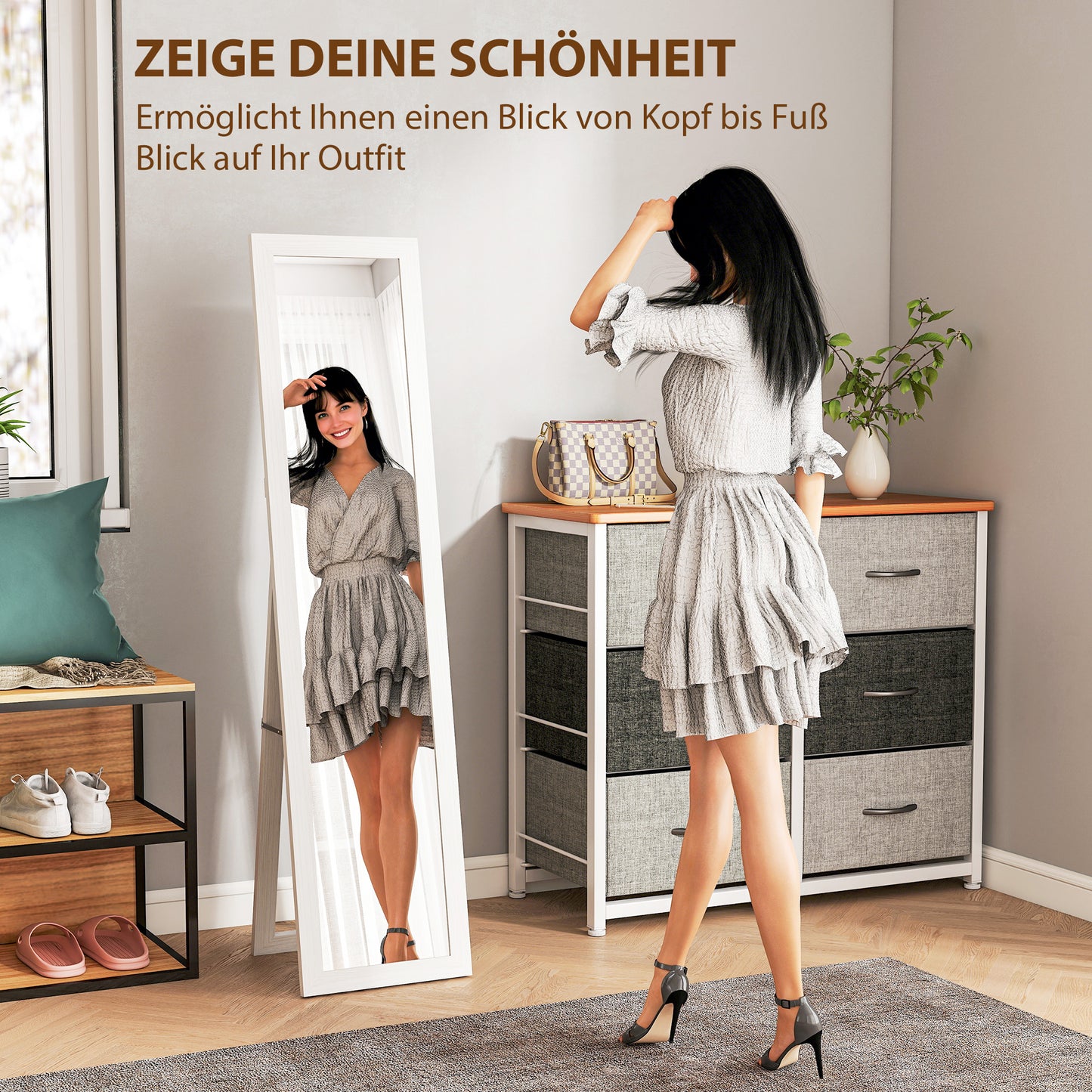 HOMCOM Standspiegel، Ganzkörperspiegel mit Ständer، freistehender Wandspiegel، 37 x 157 سم، فايس