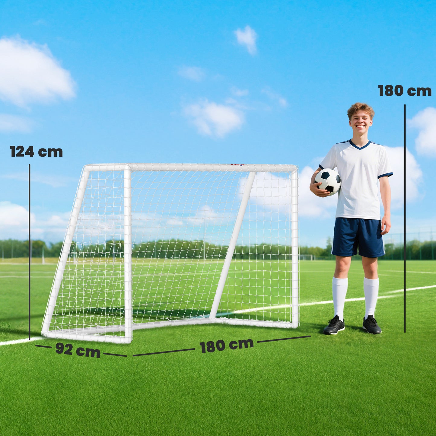 SPORTNOW Fußballtor, robustes Netz, Kunststoff-Rahmen, Heringe, 180L x 92B x 124H cm, Weiß