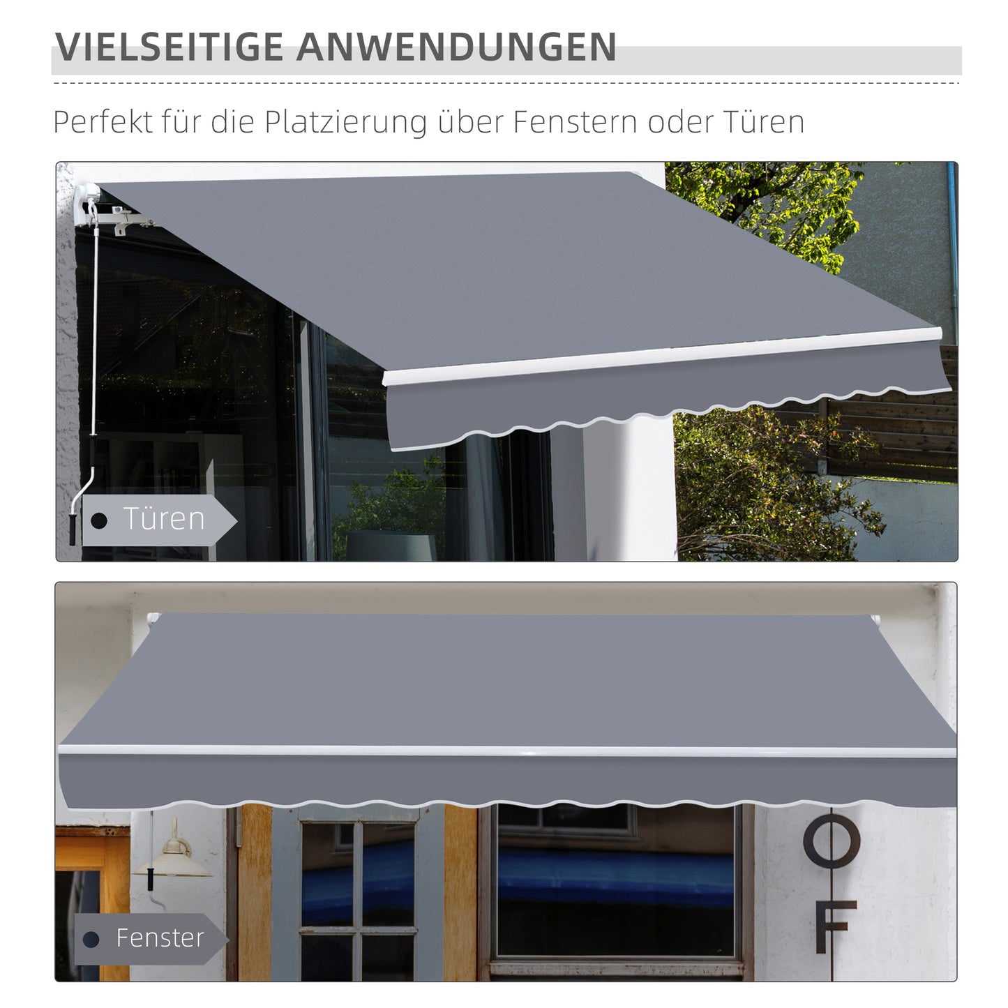 Outsunny Gelenkarmmarkise Verstellbare Klemmmarkise Terrassenmarkise 3,95 x 3m Sonnenschutz mit Kurbel, Balkonmarkise, Grau