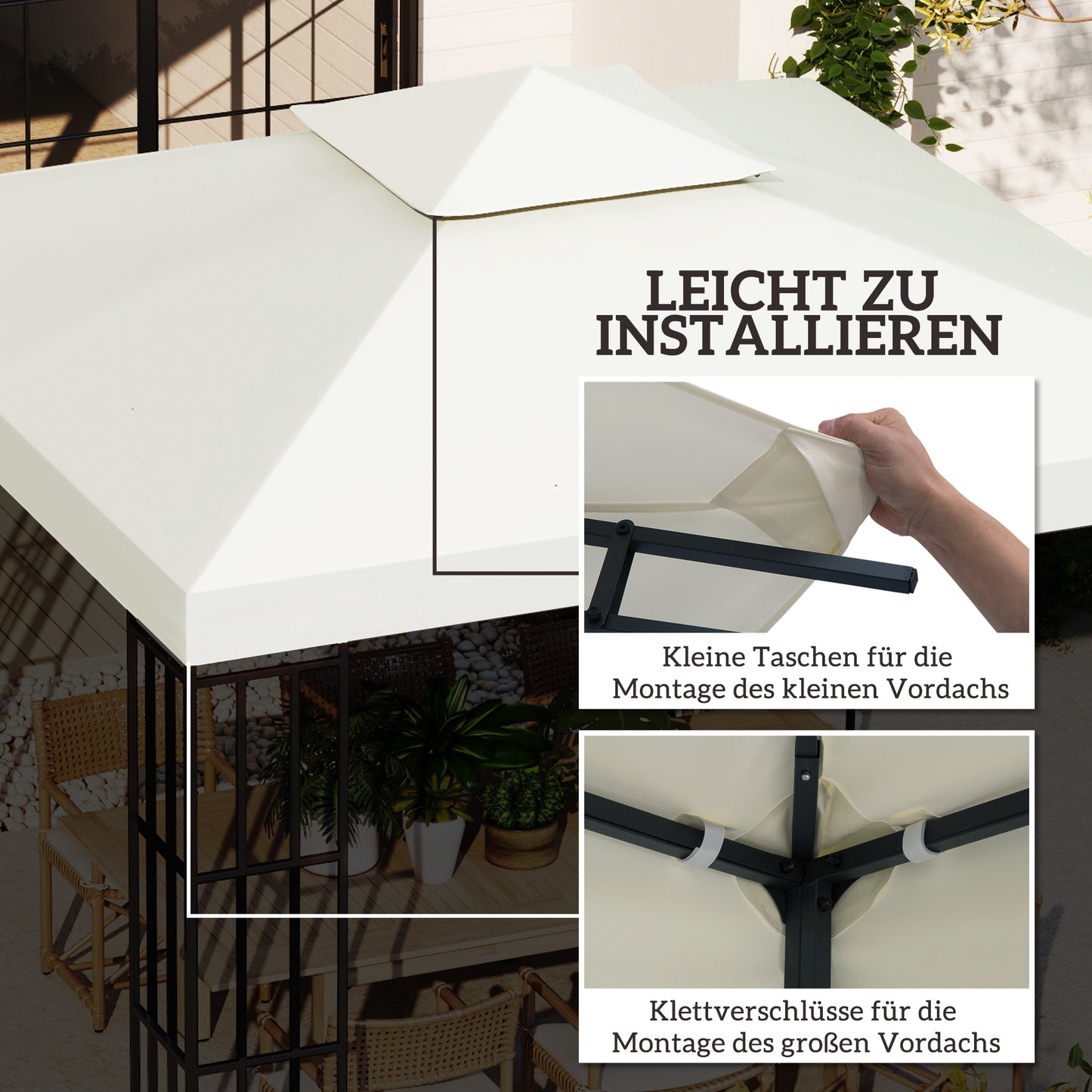 Outsunny Ersatzdach für Pavillon 3x3m wasserabweisend Pavillondach für Metallpavillon Pavillon Ersatzdach Gartenpavillon Partyzelt Gartenzelt Polyester Cremeweiß