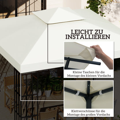 Outsunny Ersatzdach für Pavillon 3x3m wasserabweisend Pavillondach für Metallpavillon Pavillon Ersatzdach Gartenpavillon Partyzelt Gartenzelt Polyester Cremeweiß