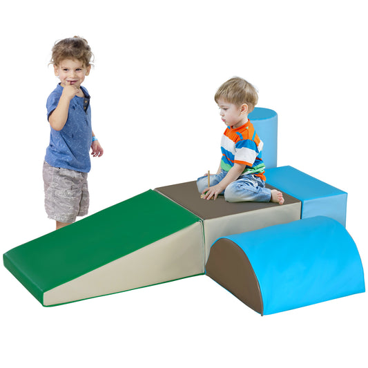 HOMCOM 5 TLG. Schaumstoff Bausteine Kinder Softbausteine klettern Bauklötze Weiche Schaumstoffbausteine Riesenbausteine Schaumstoffblöcke Bausteinset Spielbausteine für Baby & Kleinkinder Mehrfarbig