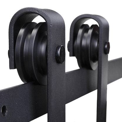 HOMCOM Gleitschienen-Bausatz für Schiebetüren, max. 100 kg Belastbarkeit, Metall, Schwarz, 2 m, Schwarz