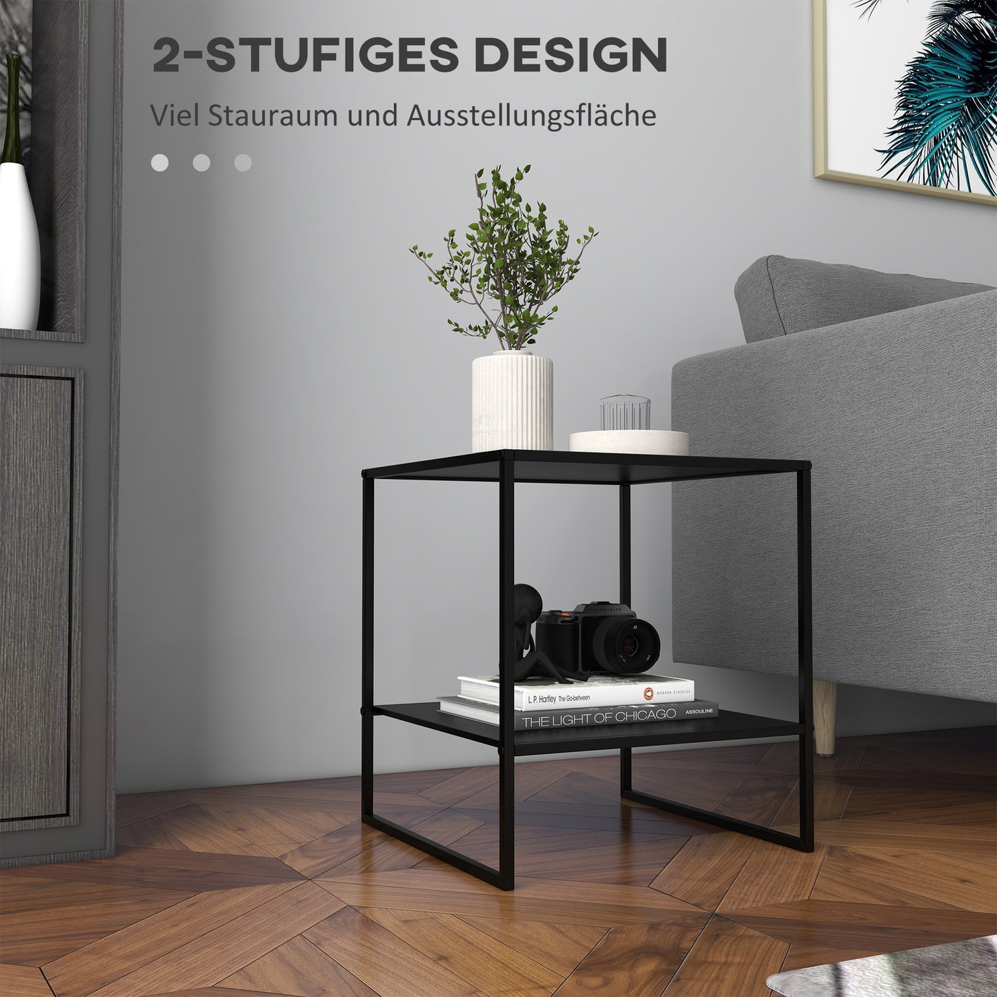 HOMCOM Beistelltisch im Industriedesign Couchtisch Nachttisch, 1 Ablage, Schwarz