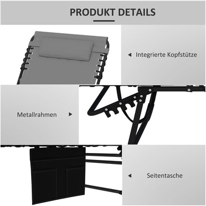 Outsunny Sonnenliege Liegestuhl Gartenliege, klappbar, inkl. Kissen, wetterbeständig; 188 cm x 65 cm x 36 cm, Grau + Schwarz