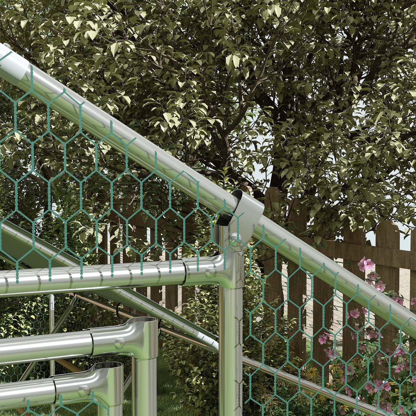 PawHut Hühnerstall, Freilaufgehege für Hühner, mit UV-beständiger Plane, Stahlgitter, Futterautomat, für 12-18 Hühner