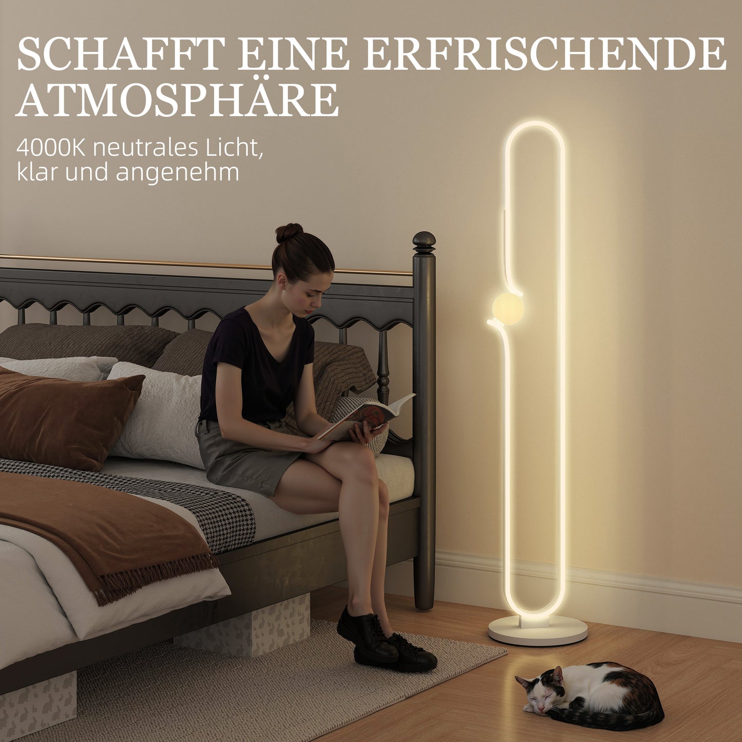 HOMCOM LED-Bodenlampe, Musiknoten-Design, Glasschirm, Metall, Kunststoff, Weiß