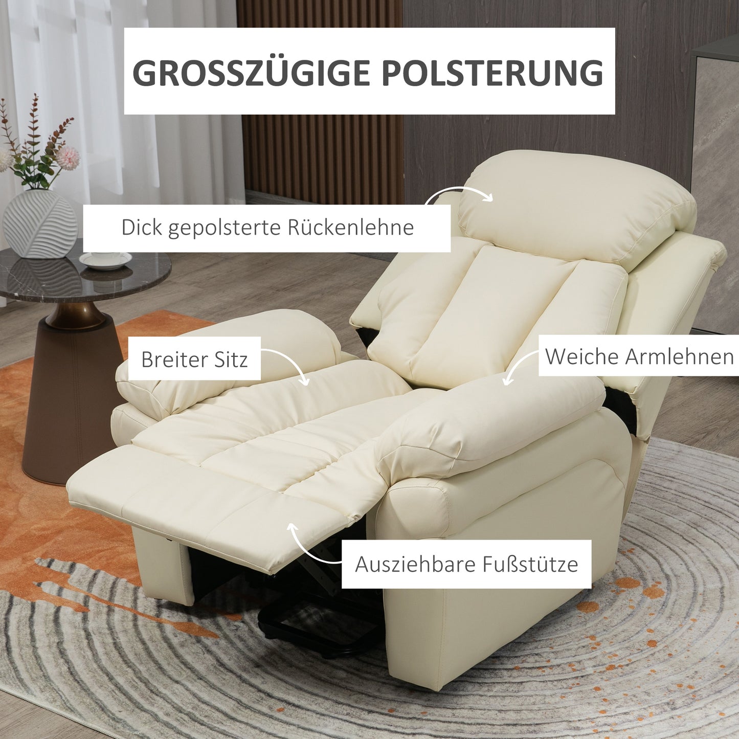 HOMCOM Relaxsessel mit Aufstehhilfe, inkl. Fußstütze und Kopfstütze, 1 Fernbedienung, Cremeweiß