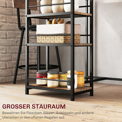 HOMCOM 3-teiliges Ess-Set mit Bartisch und 2 Stühlen, Kleines Küchenset mit seitlichen Regalen, MDF, Metall, Schwarz
