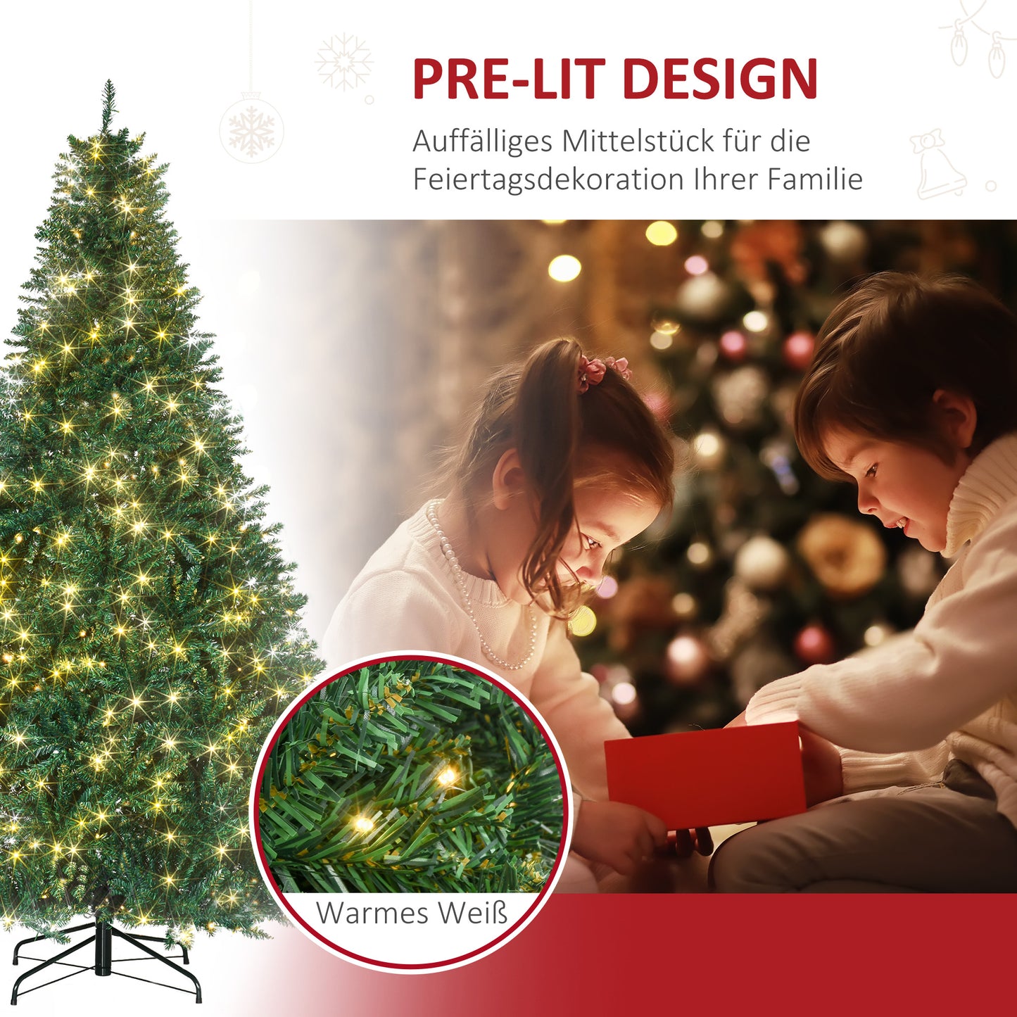 HOMCOM Weihnachtsbaum، 700 مصباح LED دافئ، 2154 Zweige، flammhemmend، Kunststoff/Metall، 210 x 142 سم، Grün