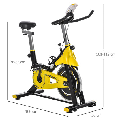 HOMCOM Fahrradtrainer höhenverstellbarer Heimtrainer Fitnessfahrrad Rollentrainer mit Riemenantrieb LCD-Display Stahl ABS Gelb+Schwarz 45,5 x 100 x 101-113 cm