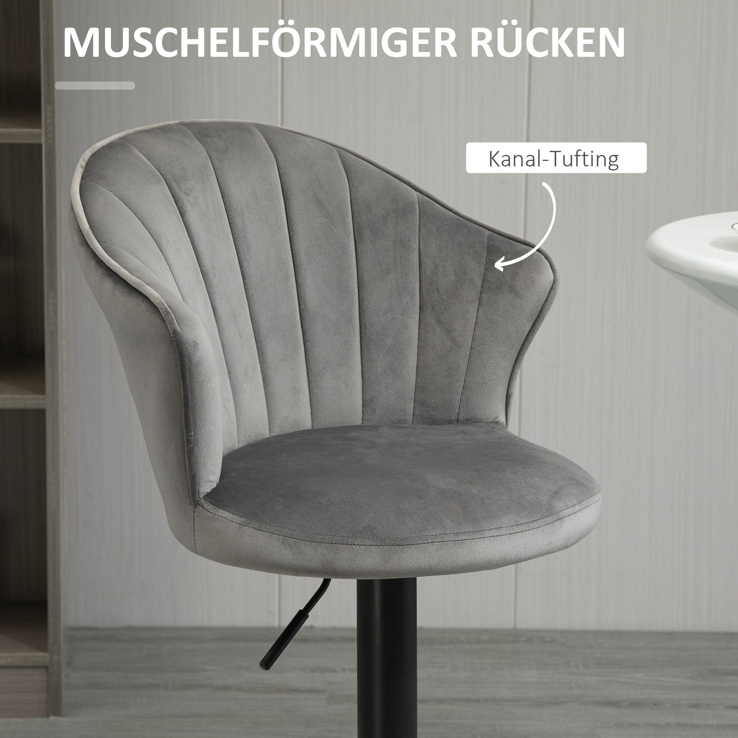 HOMCOM 2er-Set Barhocker drehbare Barstühle mit Lehne Samt Touch Bistrohocker höhenverstellbarer Tresenhocker armloser Schaumstoff Grau 54 x 56 x 91-111 cm