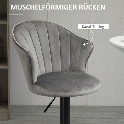 HOMCOM 2er-Set Barhocker drehbare Barstühle mit Lehne Samt Touch Bistrohocker höhenverstellbarer Tresenhocker armloser Schaumstoff Grau 54 x 56 x 91-111 cm