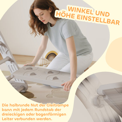 AIYAPLAY Klettergerüst Indoor, 5 in 1 Kletterdreieck mit Rutsche, Kletterbogen, inkl. doppelseitige Rampe, Spielplatz Indoor für Kinder 18-48 Monate, Grau+Weiß