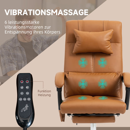 Vinsetto Bürostuhl mit Massagefunktion, ergonomisch, 66x67x115-123cm, Hellbraun