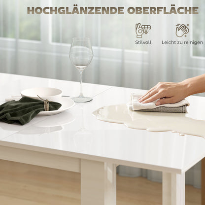 HOMCOM Ausziehbarer Esstisch, 120-160 x 70 cm, verstellbarer Küchentisch für 4-6 Personen, MDF, Hochglanzweiß