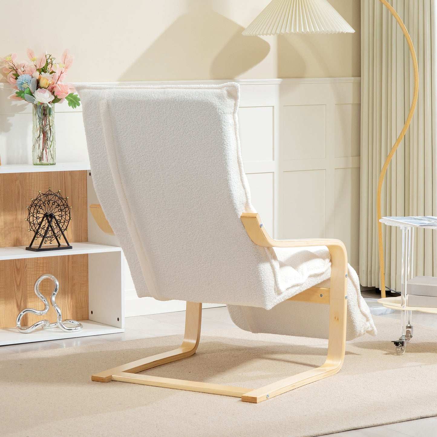 HOMCOM Lounge-Sessel aus Birkenholz، Polstersessel، verstellbare Fußstütze، Weiß