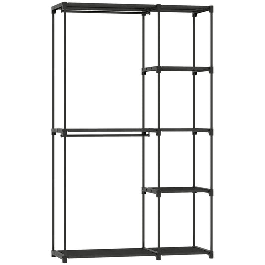 HOMCOM Stoffschrank Kleiderschrank mit Kleiderstange, Ablagen, für Schlafzimmer, Ankleidezimmer, 111 x 43 x 185 cm, Schwarz