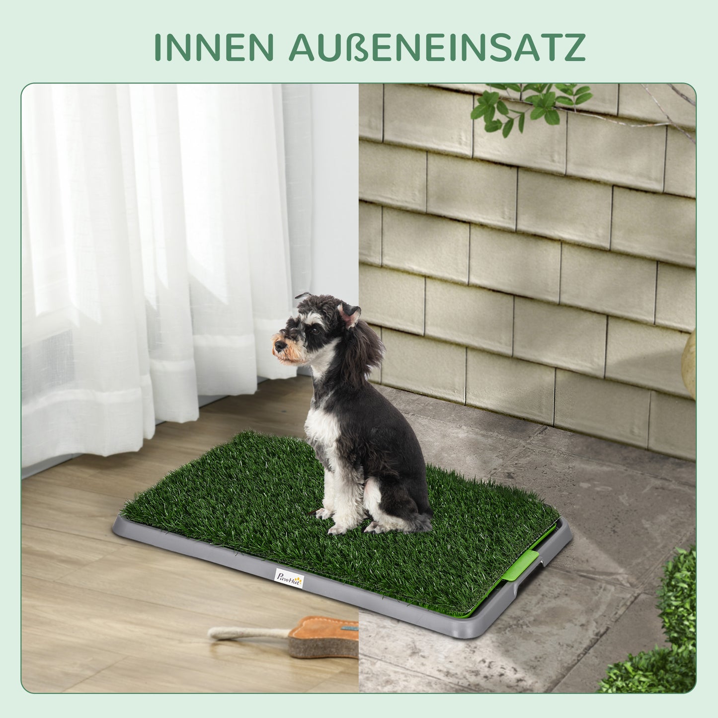 PawHut Hundetoilette mit Kunstrasen, Drainagelöcher, auslaufsicher, 67x41x3,5cm, Grün