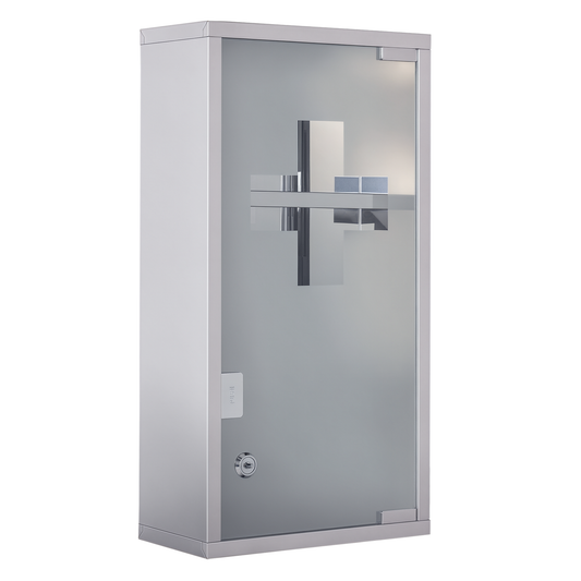 HOMCOM Medizinschrank aus Edelstahl Arzneischrank zur Medikamenten-Aufbewahrung, Abschließbar Medikamentenschrank mit 3 Fächer, Glastür 25 x 12 x 48 cm, Silber