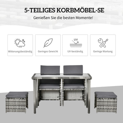 Outsunny Polyrattan Sitzgruppe für 4 Personen Essgruppe Gartenset Garnitur mit Kissen, Grau