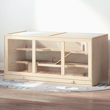 PawHut Hamsterkäfig aus Holz 3 Etagen Nagerkäfig mit reinigbar Ablage Kleintierkäfig mit klappbarem Deckel Treppen Holzkäfig Käfig für Hamster Zwerghamster 115 x 57 x 55 cm Naturholz