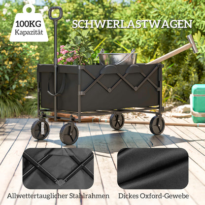 Outsunny Gartenwagen 100 kg belastbar klappbar Erweiterter Transportwagen mit herausnehmbare Plane Schwarz