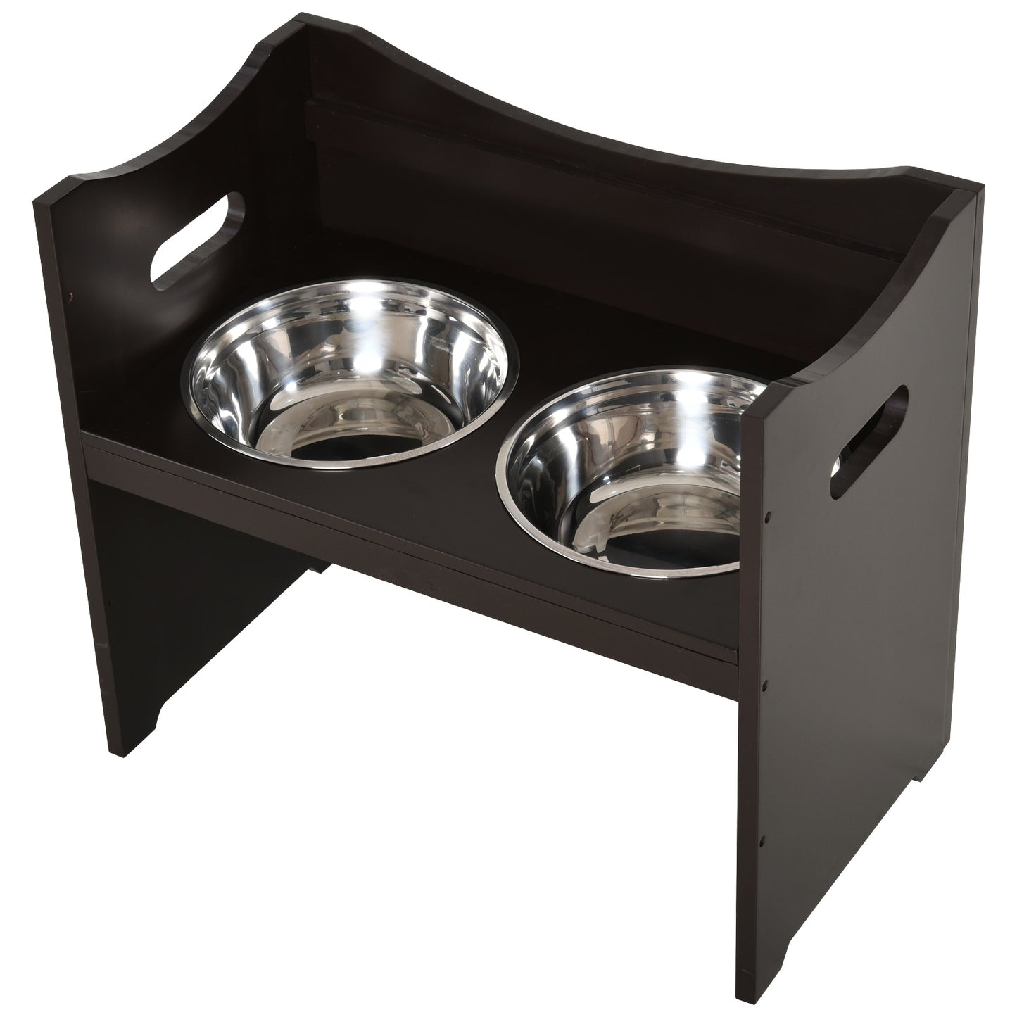 PawHut Erhöhter Hundenapf Höhenverstellbar Futternapf mit Ständer Wassernapf 2 x 2L Edelstahlnäpfen Langsamfutternapf verstellbar Fressnapf Futterstation Hundenäpfe für alle Hundegrößen, Kaffee