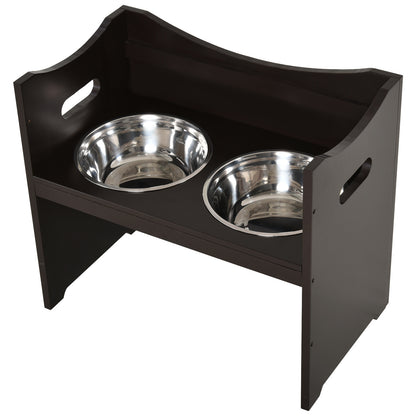 PawHut Erhöhter Hundenapf Höhenverstellbar Futternapf mit Ständer Wassernapf 2 x 2L Edelstahlnäpfen Langsamfutternapf verstellbar Fressnapf Futterstation Hundenäpfe für alle Hundegrößen, Kaffee